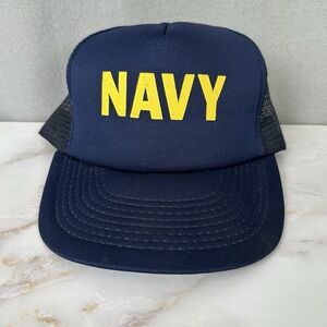 VINTAGE NAVY MILITARY BLUE MESH TRUCKER HAT CAP